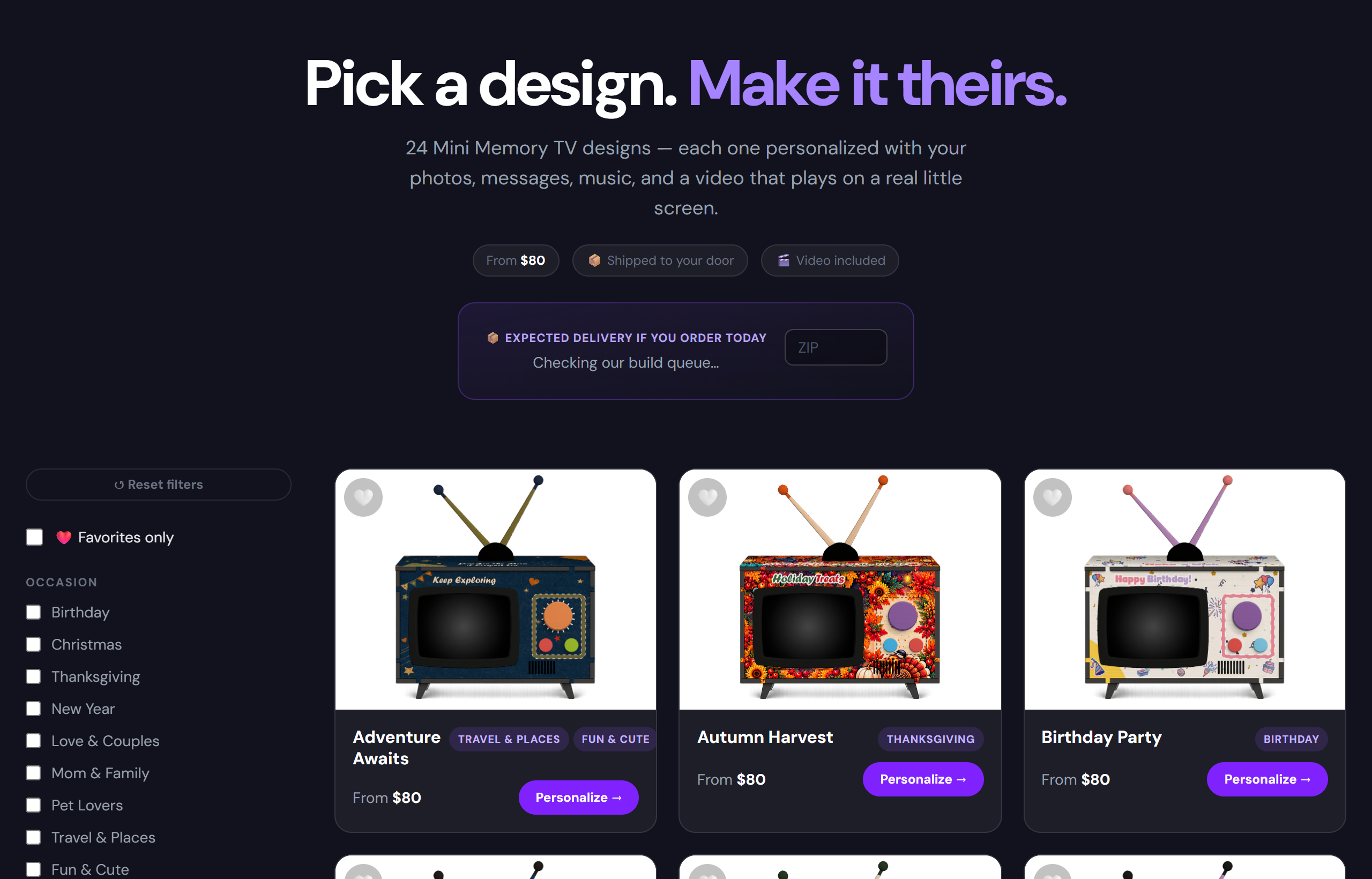 Creator screenshot: choosing a Mini TV design from the gallery