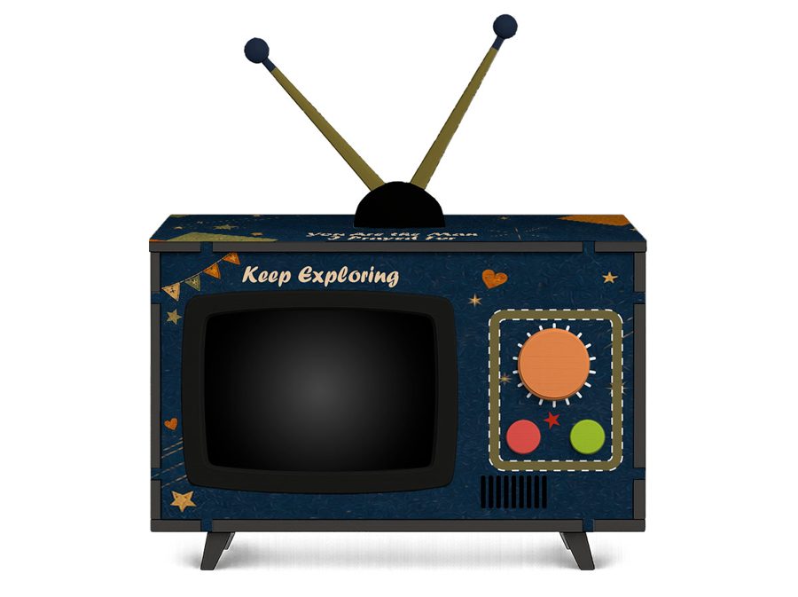 Adventure Awaits Mini TV design, front view