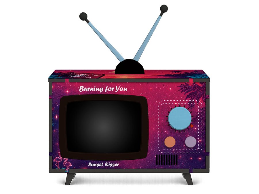 Neon Beach Mini TV design, front view